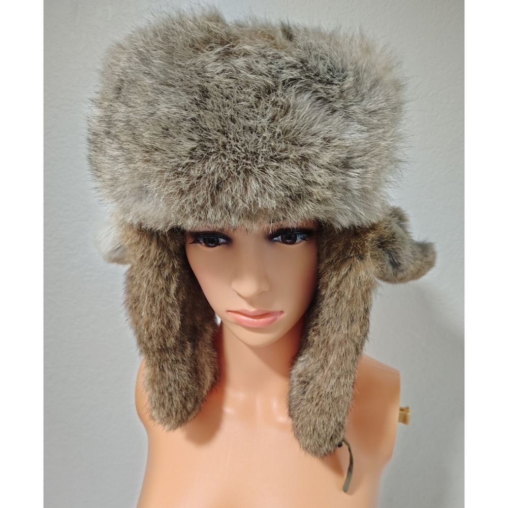 Mad Bomber Trapper Hat Olive Green 100% Rabbit Fur Ushanka Hat - Size L